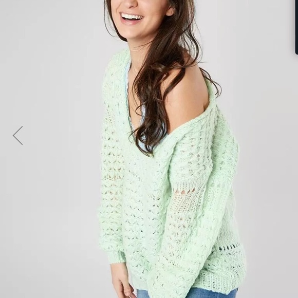 Free People Mint Green Crashing Waves Pullover Knit Sweater W-353 Size Small - Picture 5 of 12